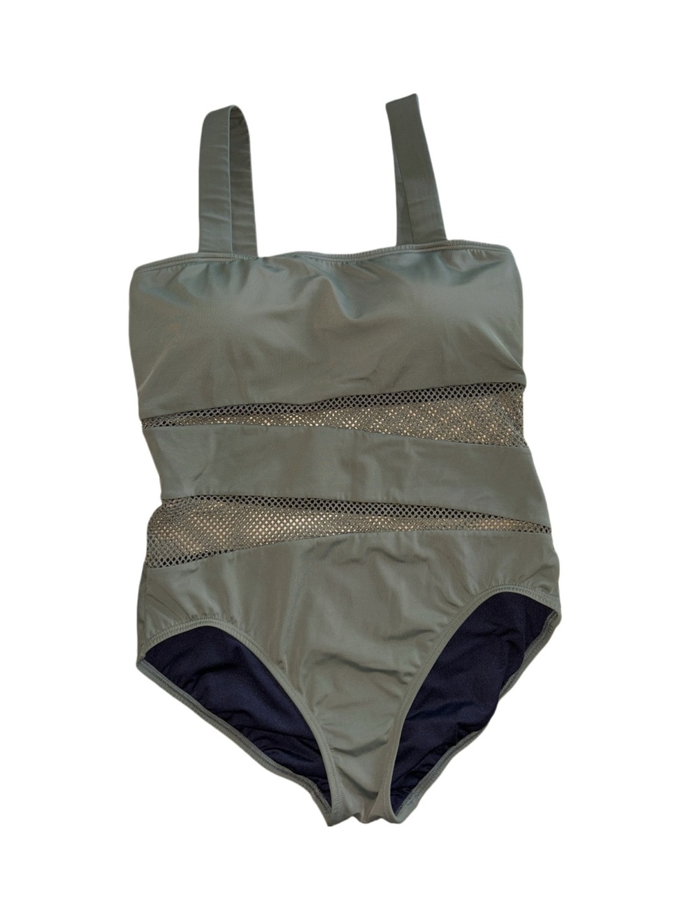 Carmen Marc Valvo Swimsuit Mesh Inserts Olive Green Vacation Beach Pool Size 14
